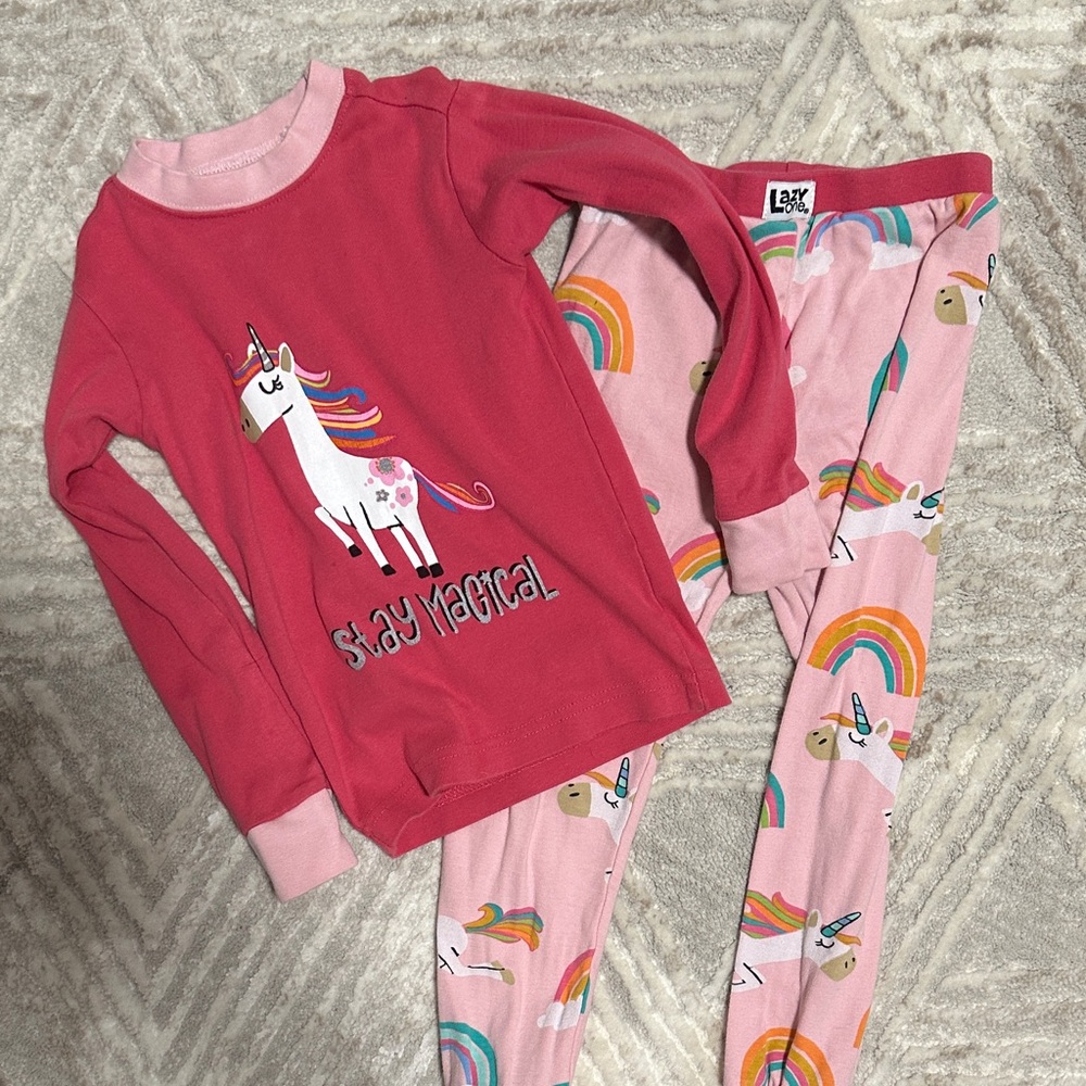 Lazy One Unicorn Pajama Set - Red and Pink